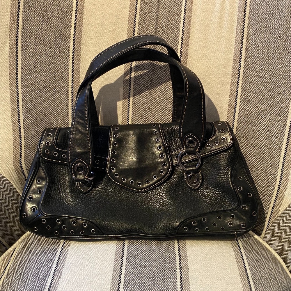 Michael Kors Black Leather Satchel With Grommets